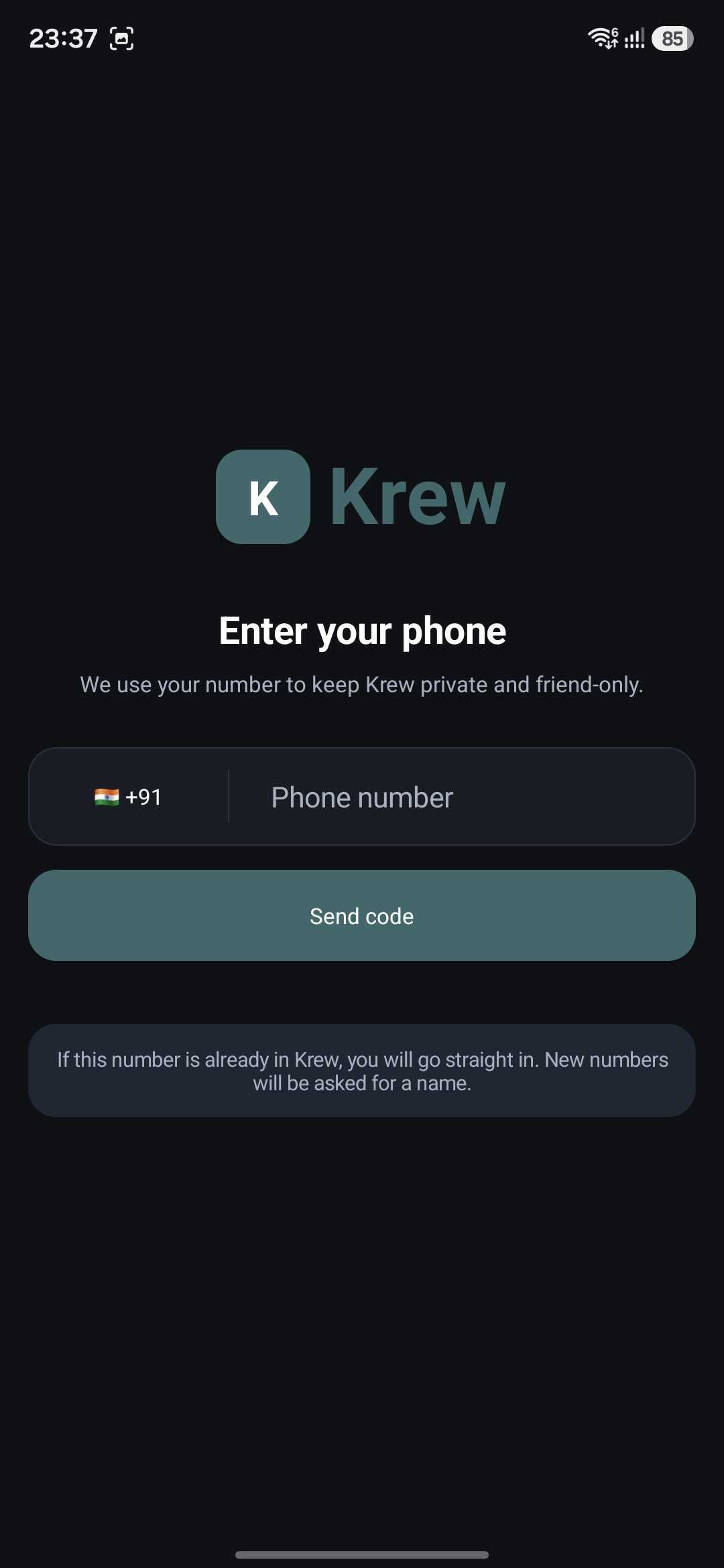 Krew country code selector